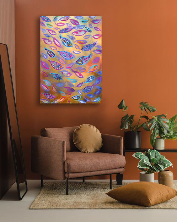 'Small fishes in gold II' original painting