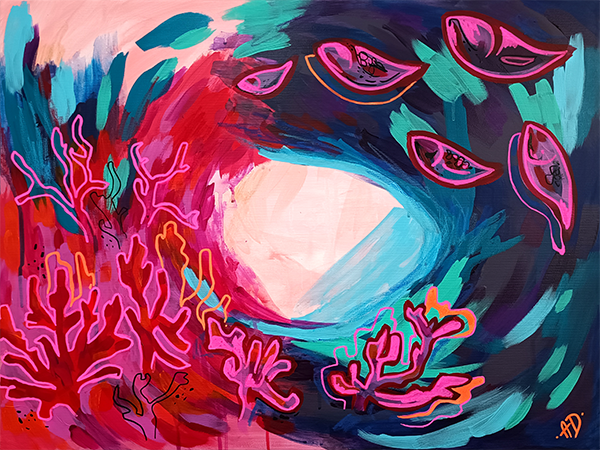 'Fishes and corals III' original painting