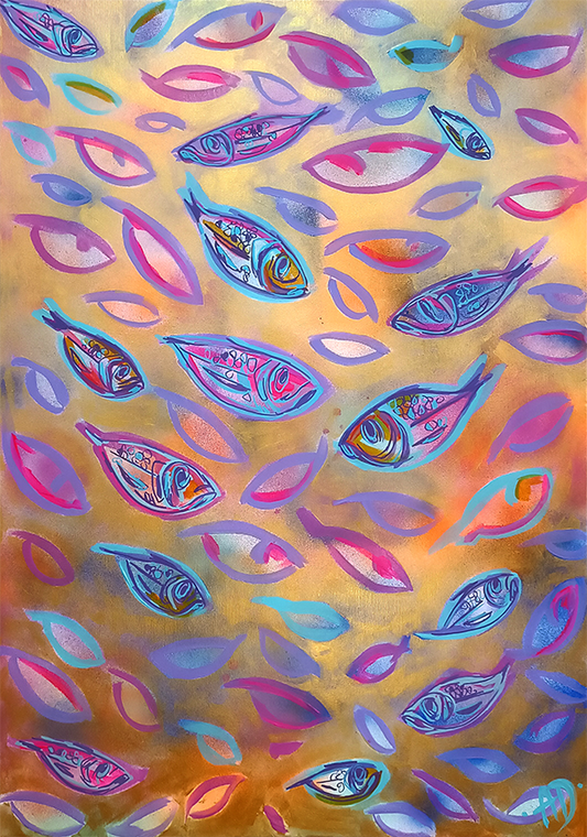 'Small fishes in gold II' original painting