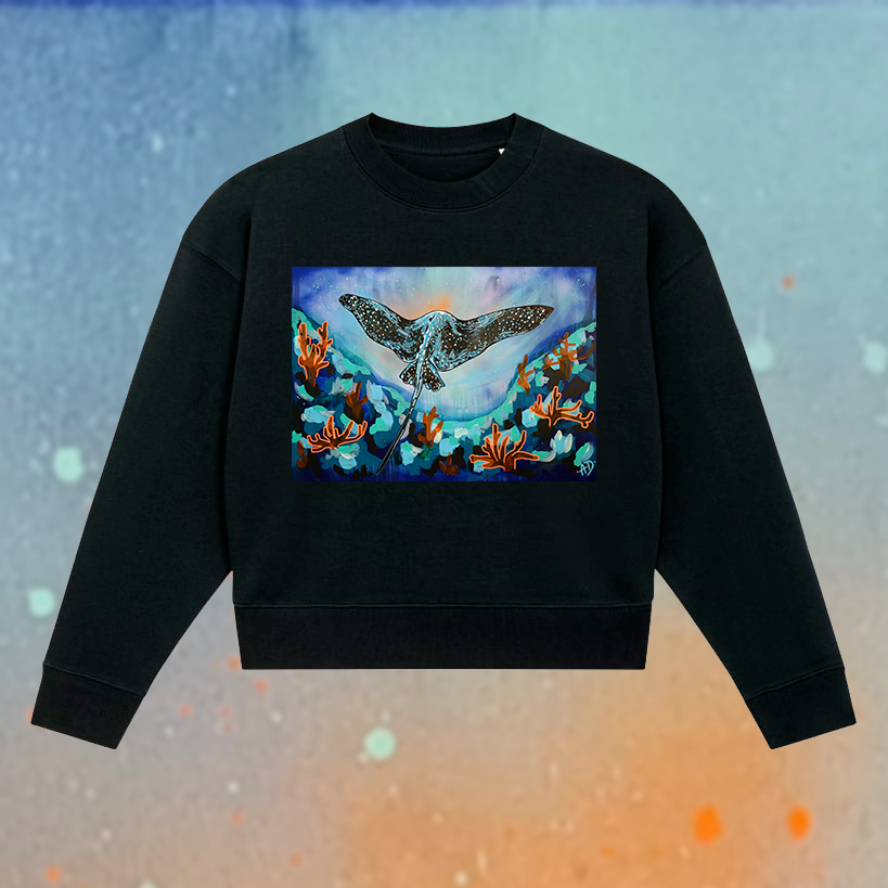 Cropped sweatshirt, black - Eagle ray