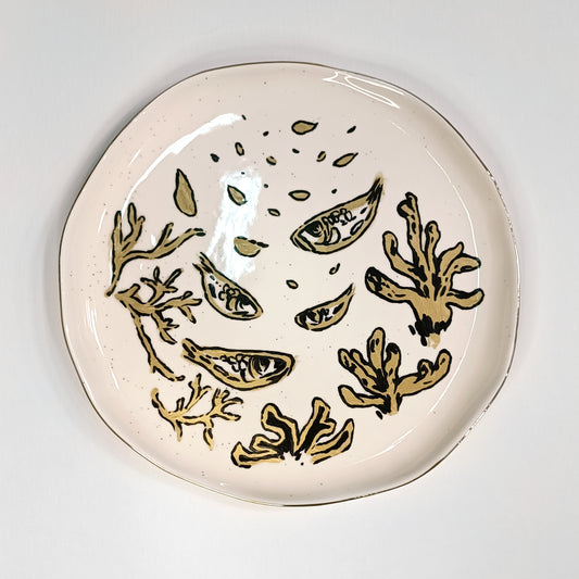 Decorative plate - gold and off white, big size