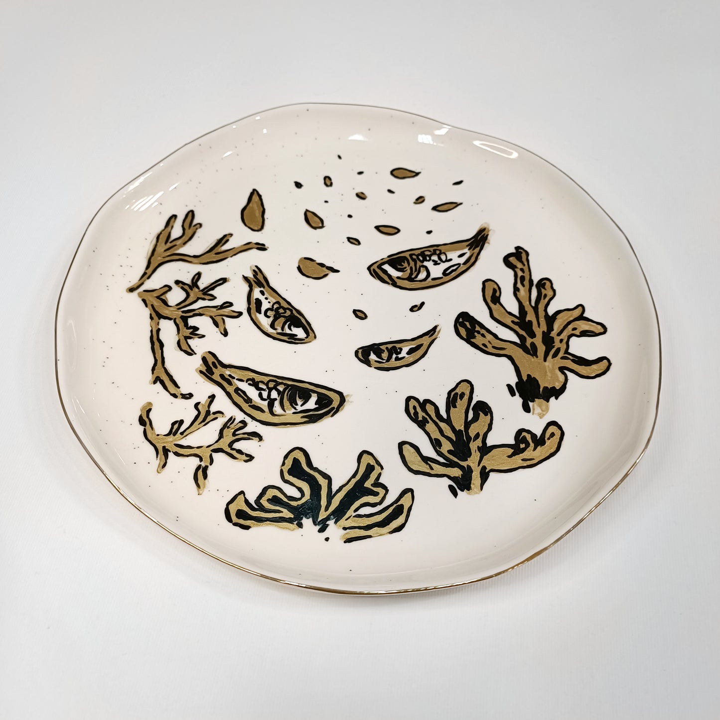 Decorative plate - gold and off white, big size