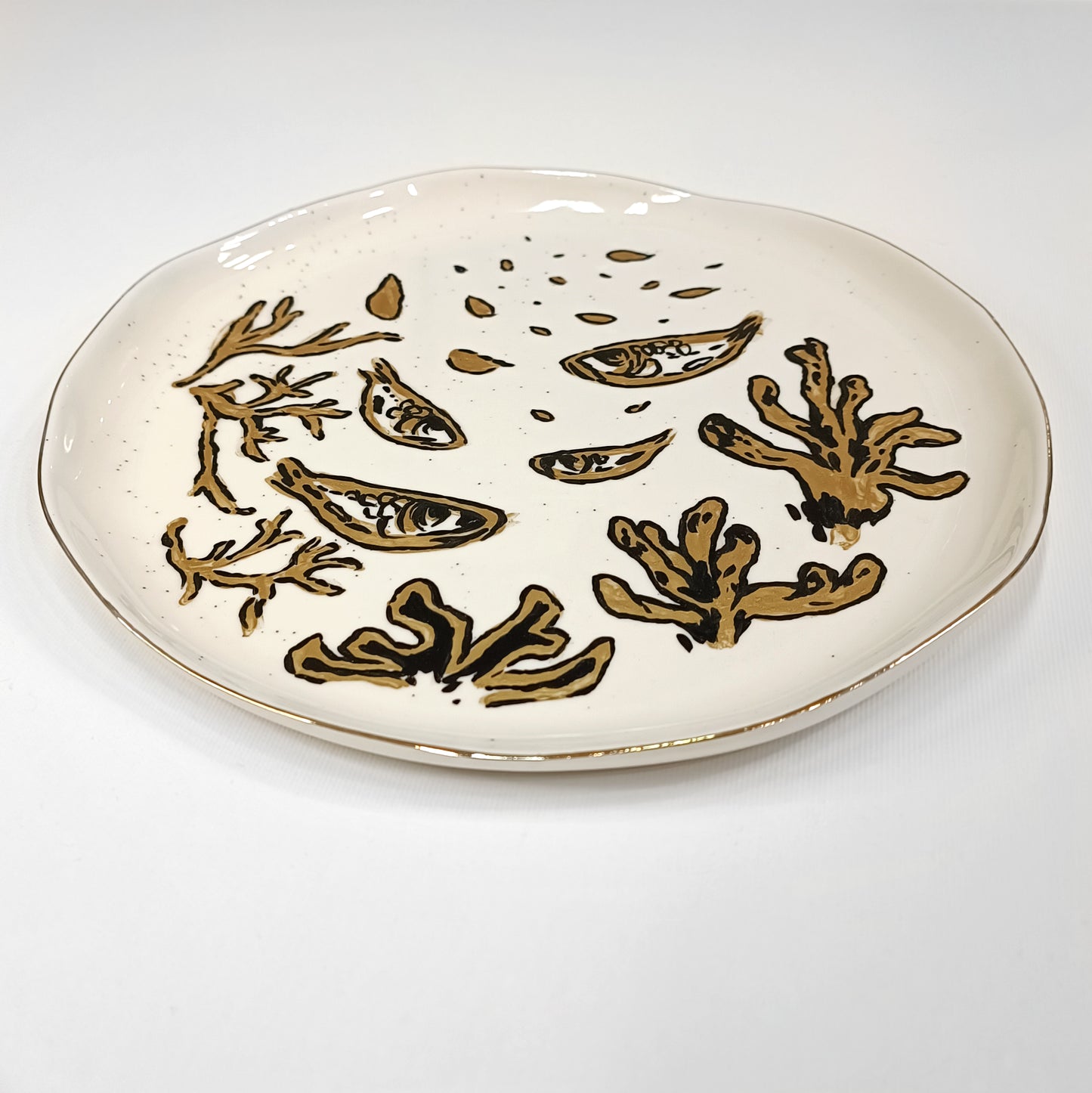 Decorative plate - gold and off white, big size