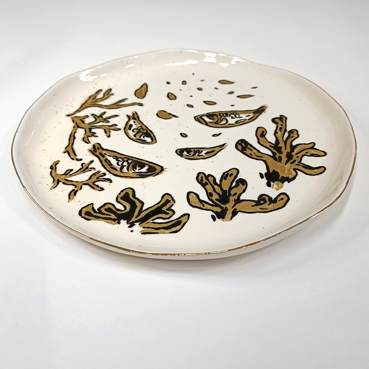 Decorative plate - gold and off white, big size