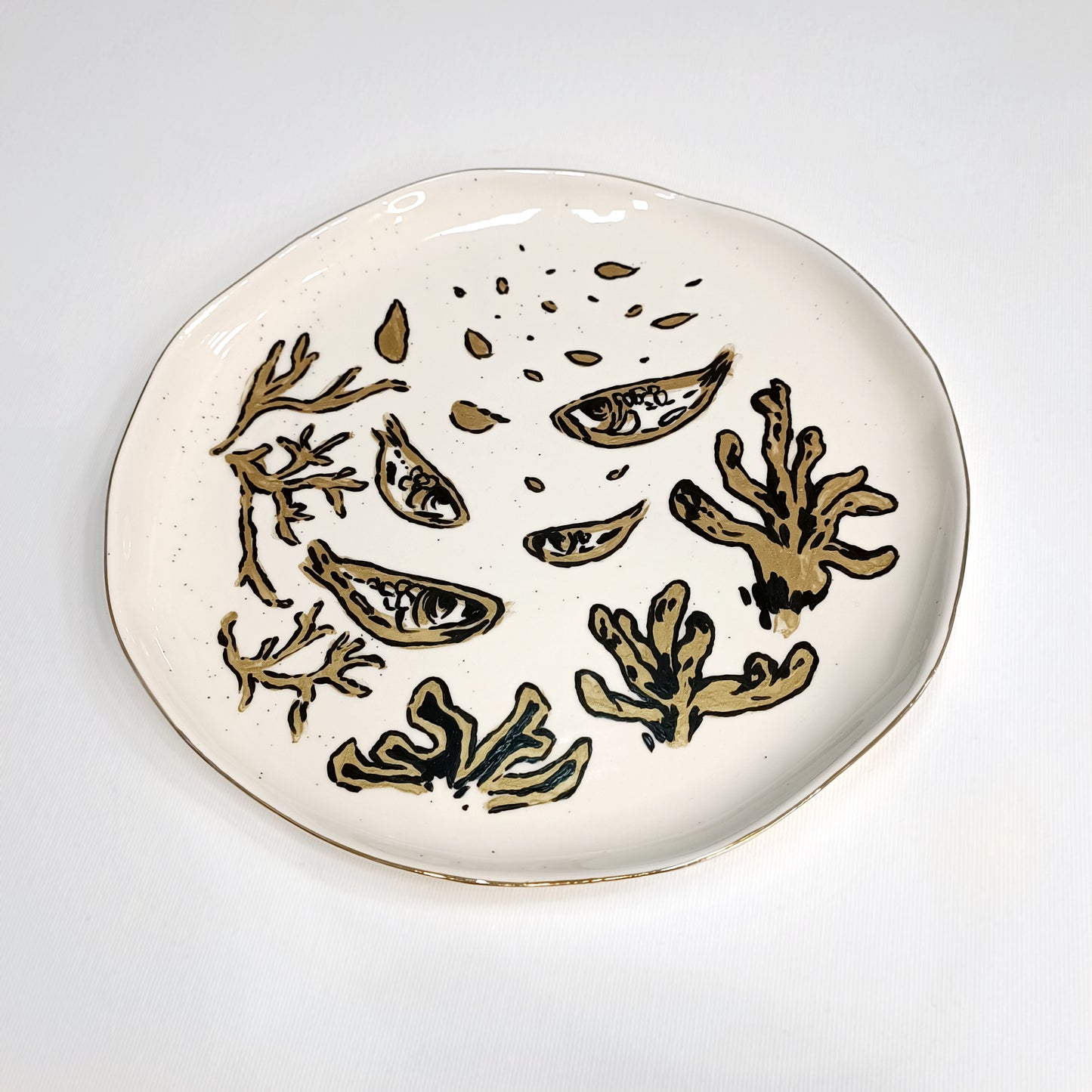 Decorative plate - gold and off white, big size