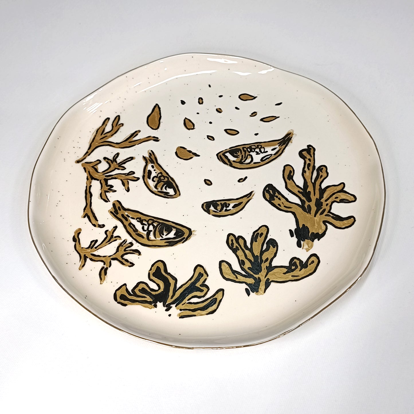 Decorative plate - gold and off white, big size