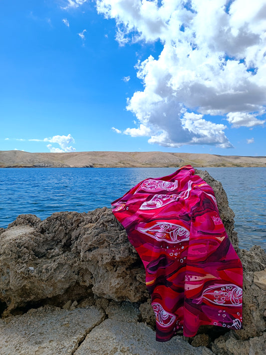 Beach towel - Small fishes red/white