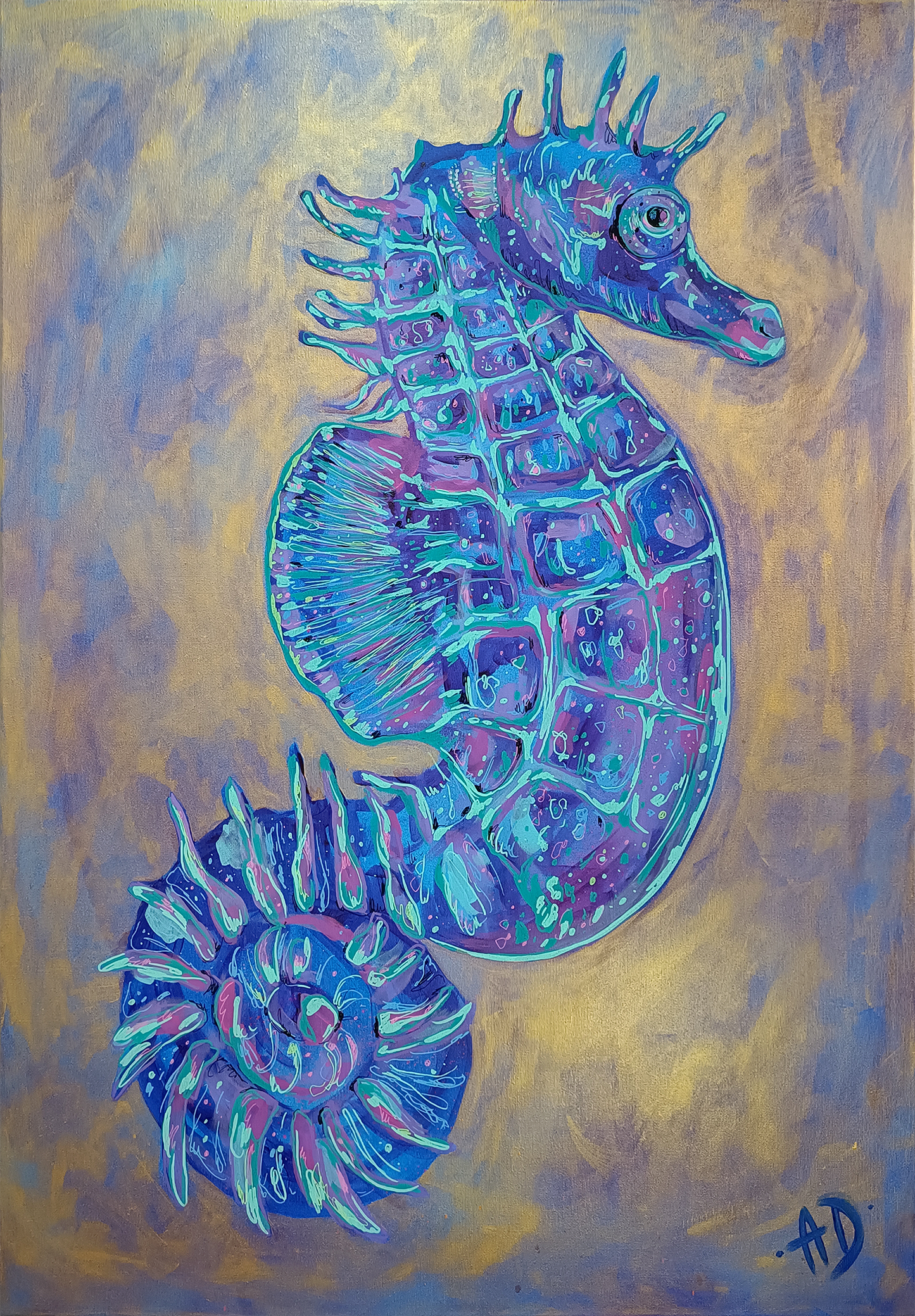 'Seahorse in gold' original painting