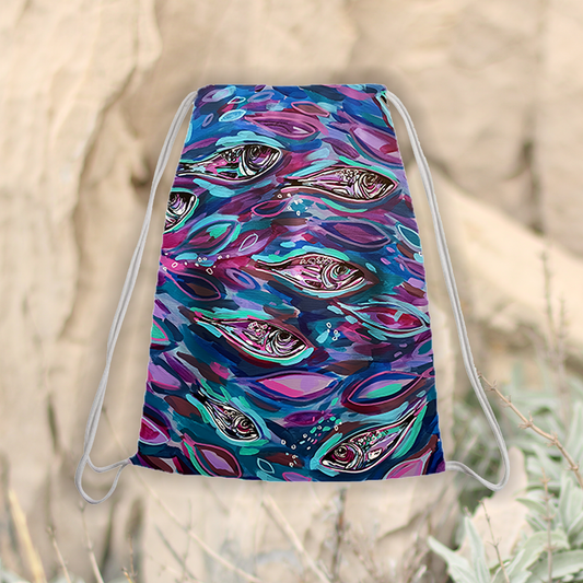 Drawstring backpack - Small fishes purple/blue