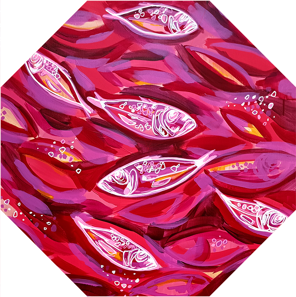 Umbrella - Small fishes red/white