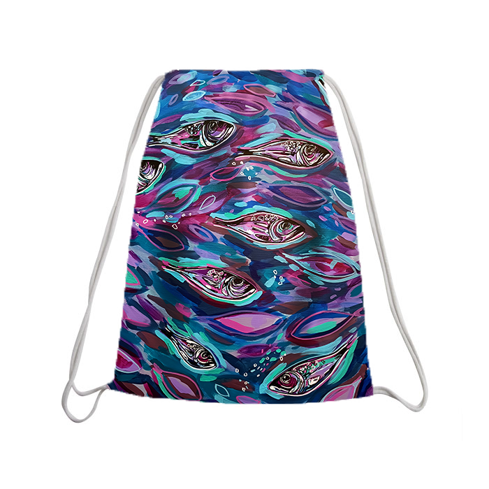 Drawstring backpack - Small fishes purple/blue